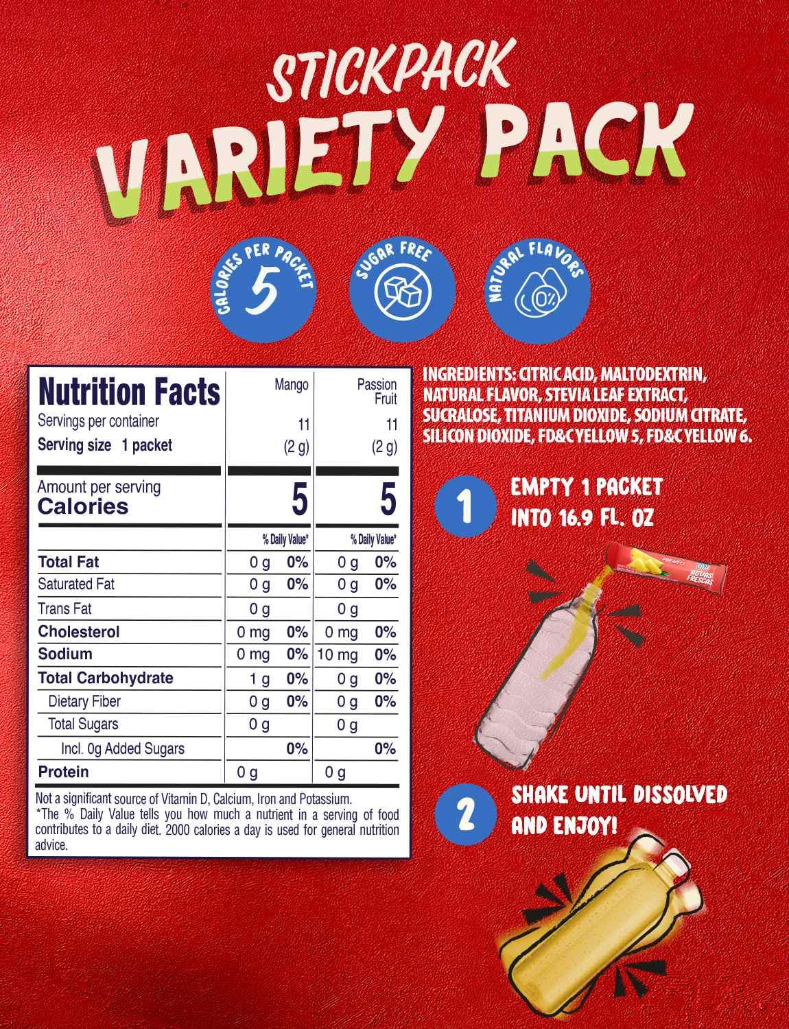 Klass Aguas Frescas watermelon flavor stick packet with a glass of water for refreshing hydration.