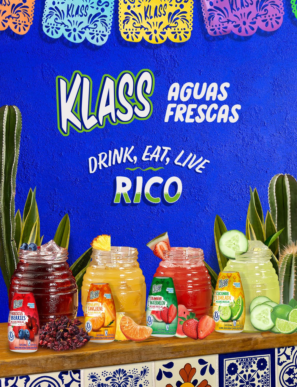 Klass Aguas Frescas zero-calorie flavor enhancer adds taste.
