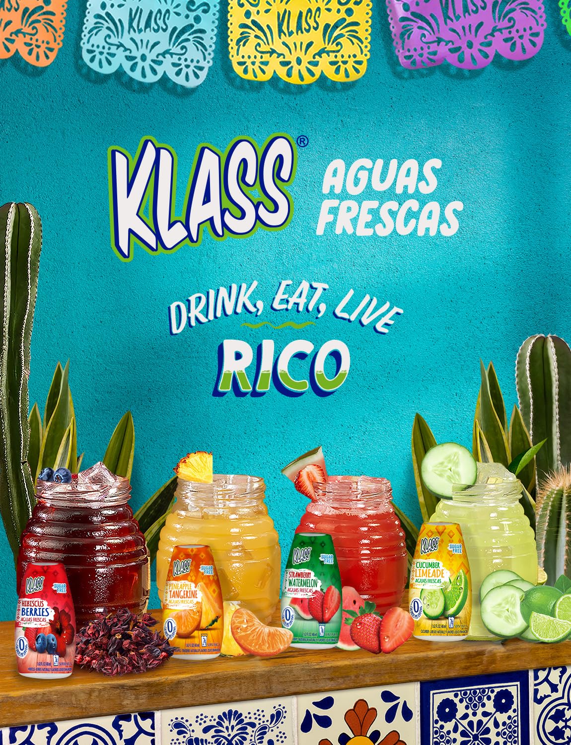 Klass Aguas Frescas label highlights zero calories and keto friendly option