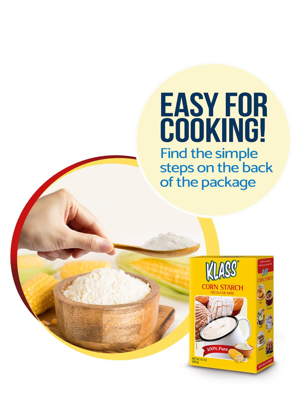 Klass Corn Starch kitchen setup emphasizes convenient bulk packaging