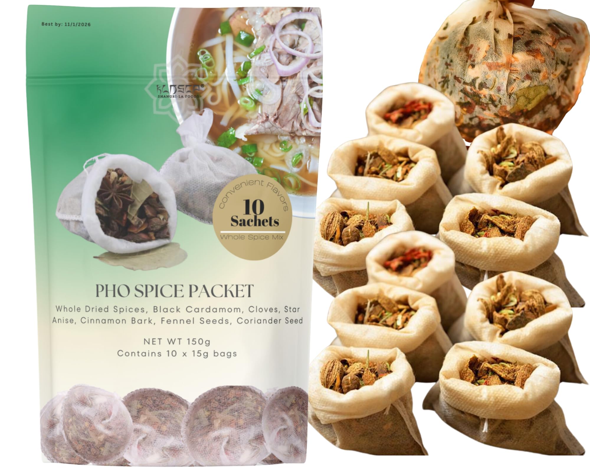KLDSCP 10-pack pho spice set on display, convenient home use