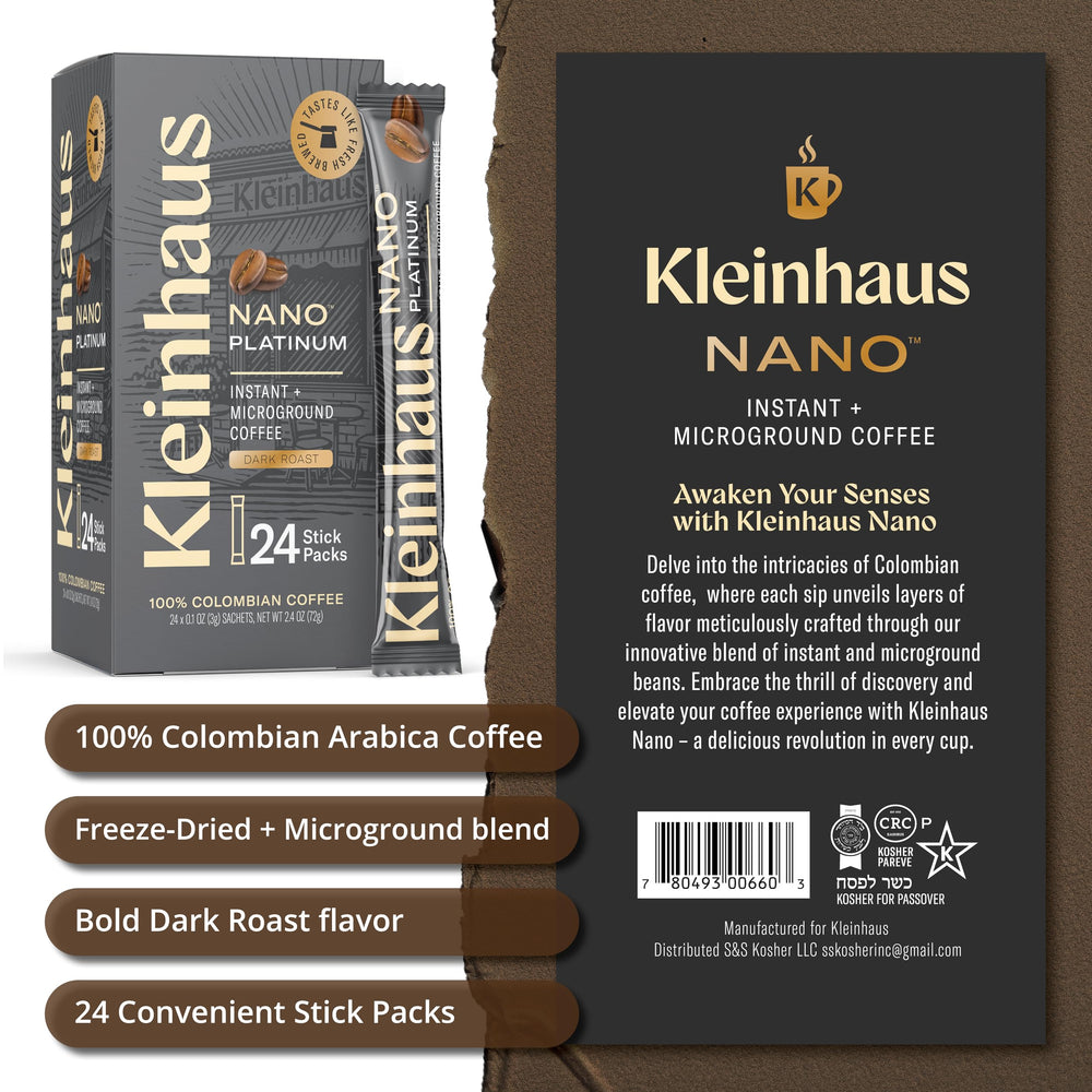 Kleinhaus Dark Roast Nano coffee in mug with steam and bold flavor