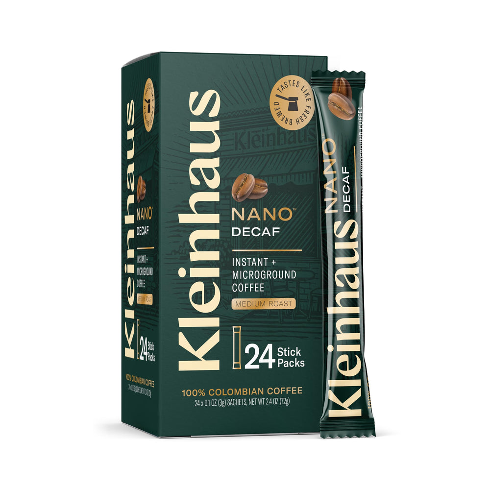 Kleinhaus Decaf Nano Instant Coffee with fresh aroma for on-the-go cups.