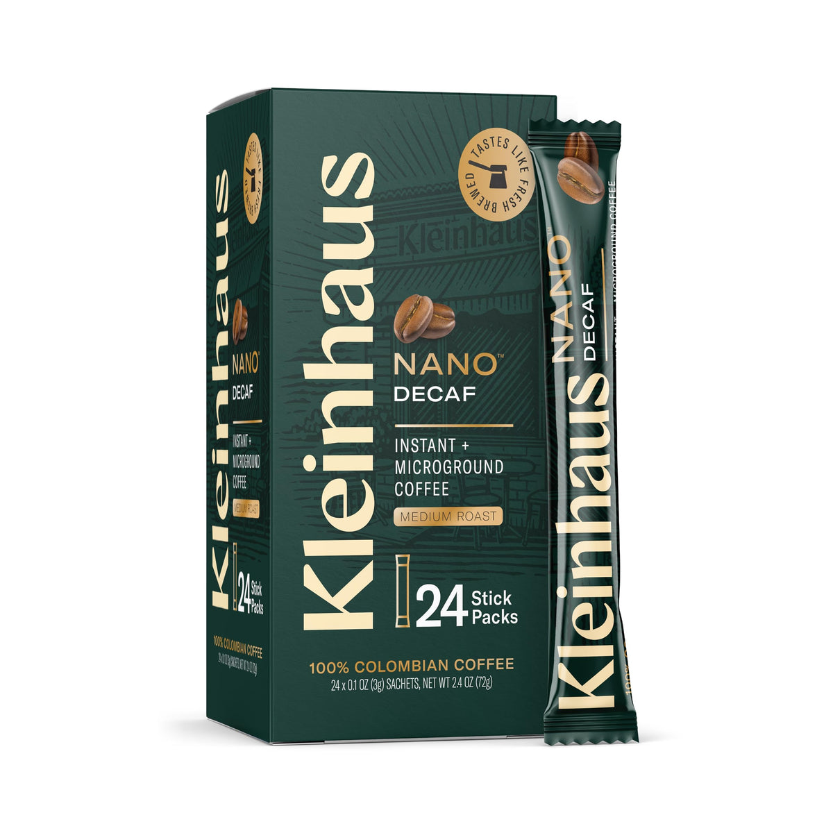 Kleinhaus Decaf Nano Instant Coffee with fresh aroma for on-the-go cups.