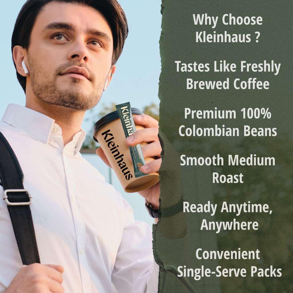 Kleinhaus Freeze-Dried Coffee dissolves quickly for hot or cold beverages.