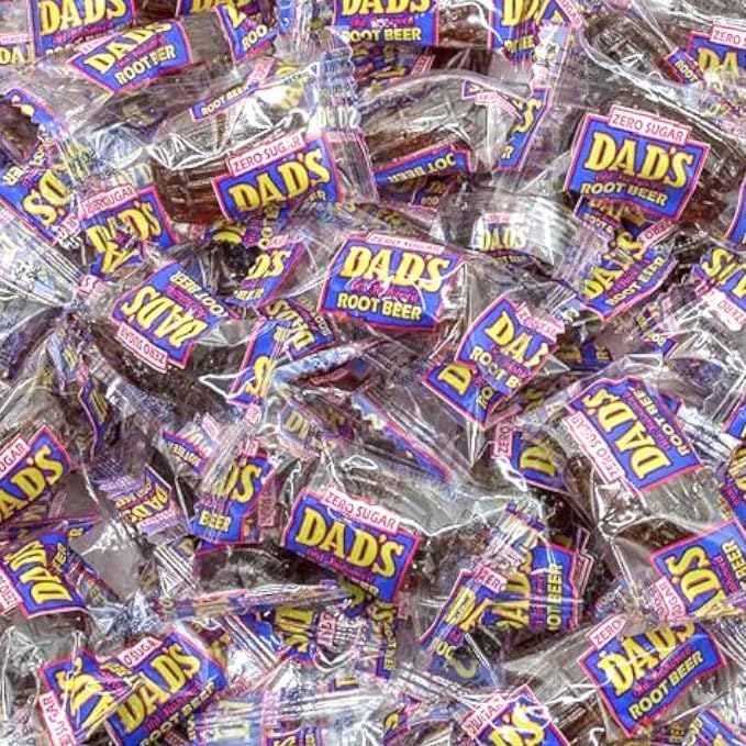 Close-up of KLUB BULK root beer barrel candy highlighting glossy sugar-free texture