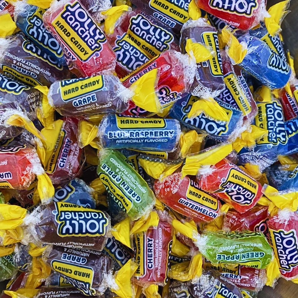 Vibrant Jolly Ranchers colors arranged for a candy bar or party snack setup.
