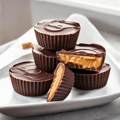 KLUB BULK sugar-free dark chocolate peanut butter cup close-up highlights creamy peanut center