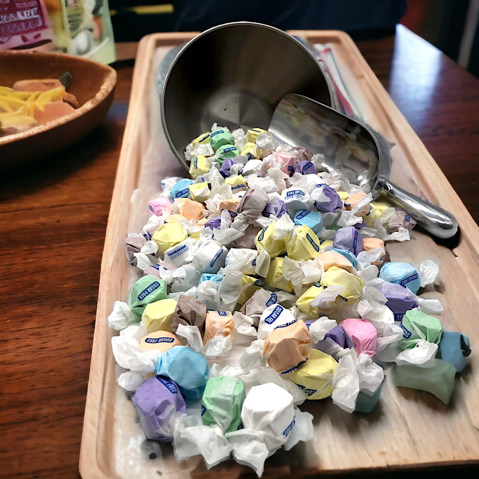 KLUB BULK sugar free salt water taffy huckleberry flavor — tangy berry without sugar.
