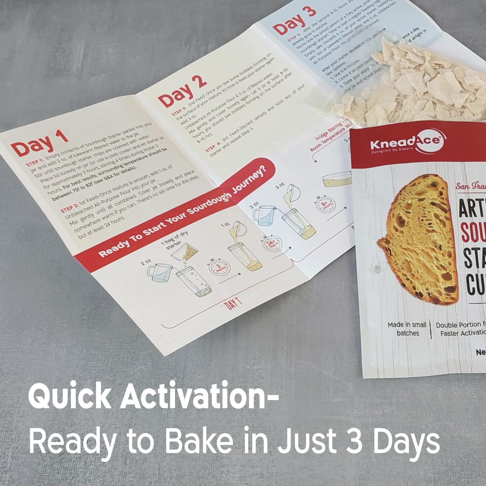 Activation bowl with KneadAce demonstrates quick dough readiness.
