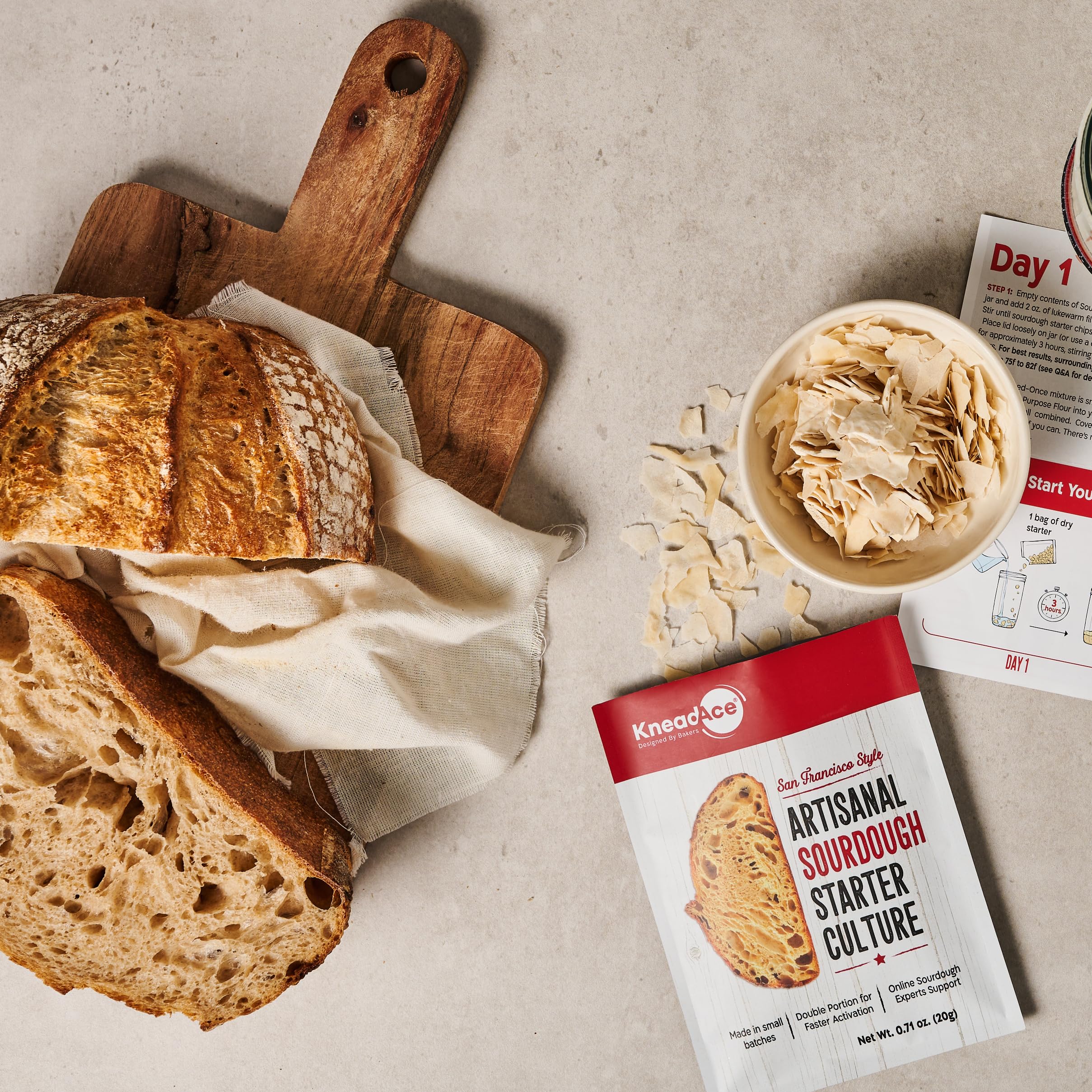 KneadAce natural non-GMO ingredients emphasize clean starter base.