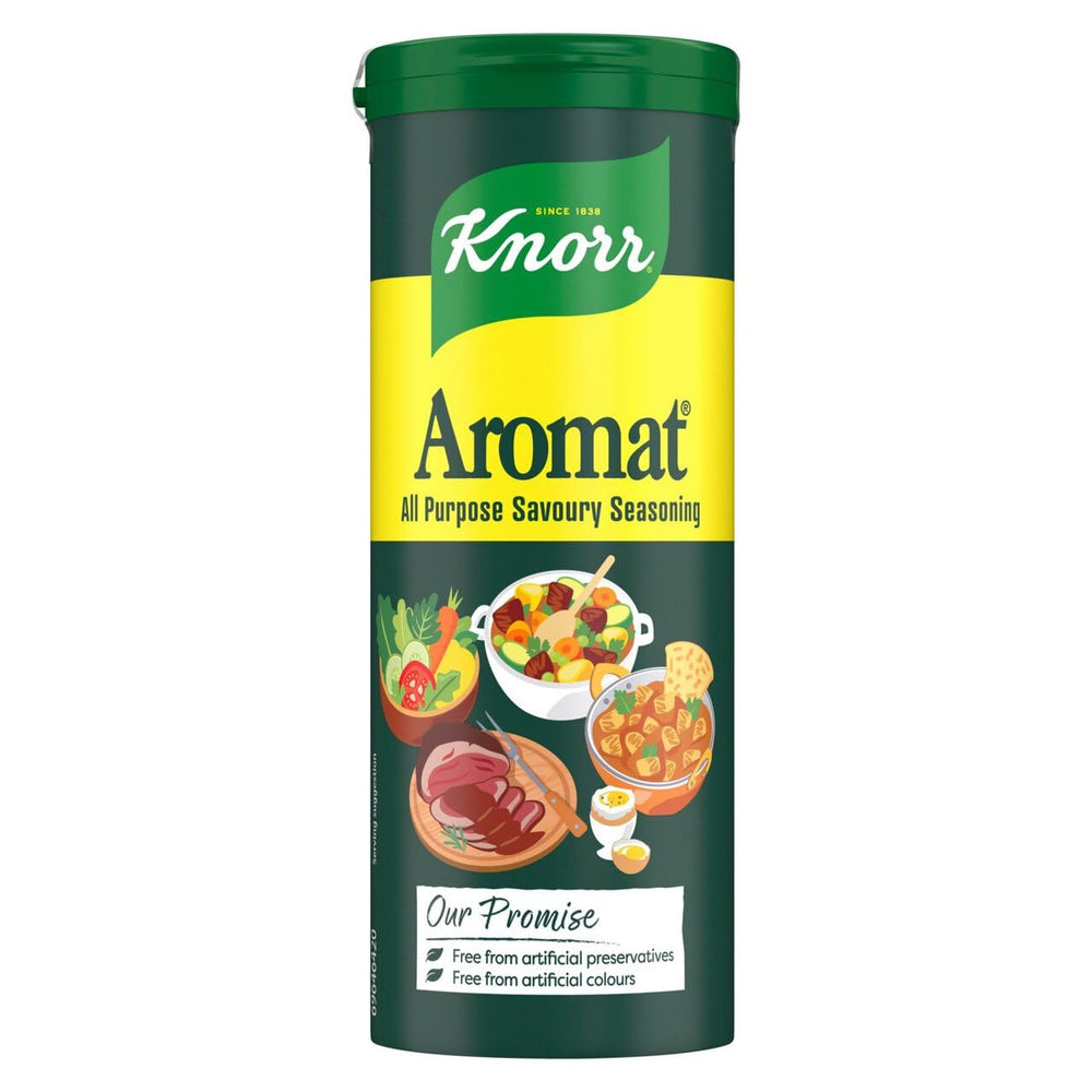 Knorr Aromat pack of 3 shakers sits on counter for quick flavor boosts.