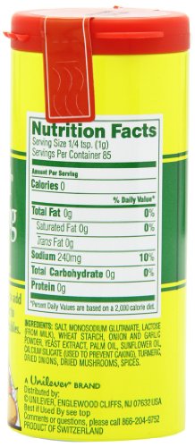 Close-up powder blend highlights onion, garlic, mushrooms inside Knorr Aromat.