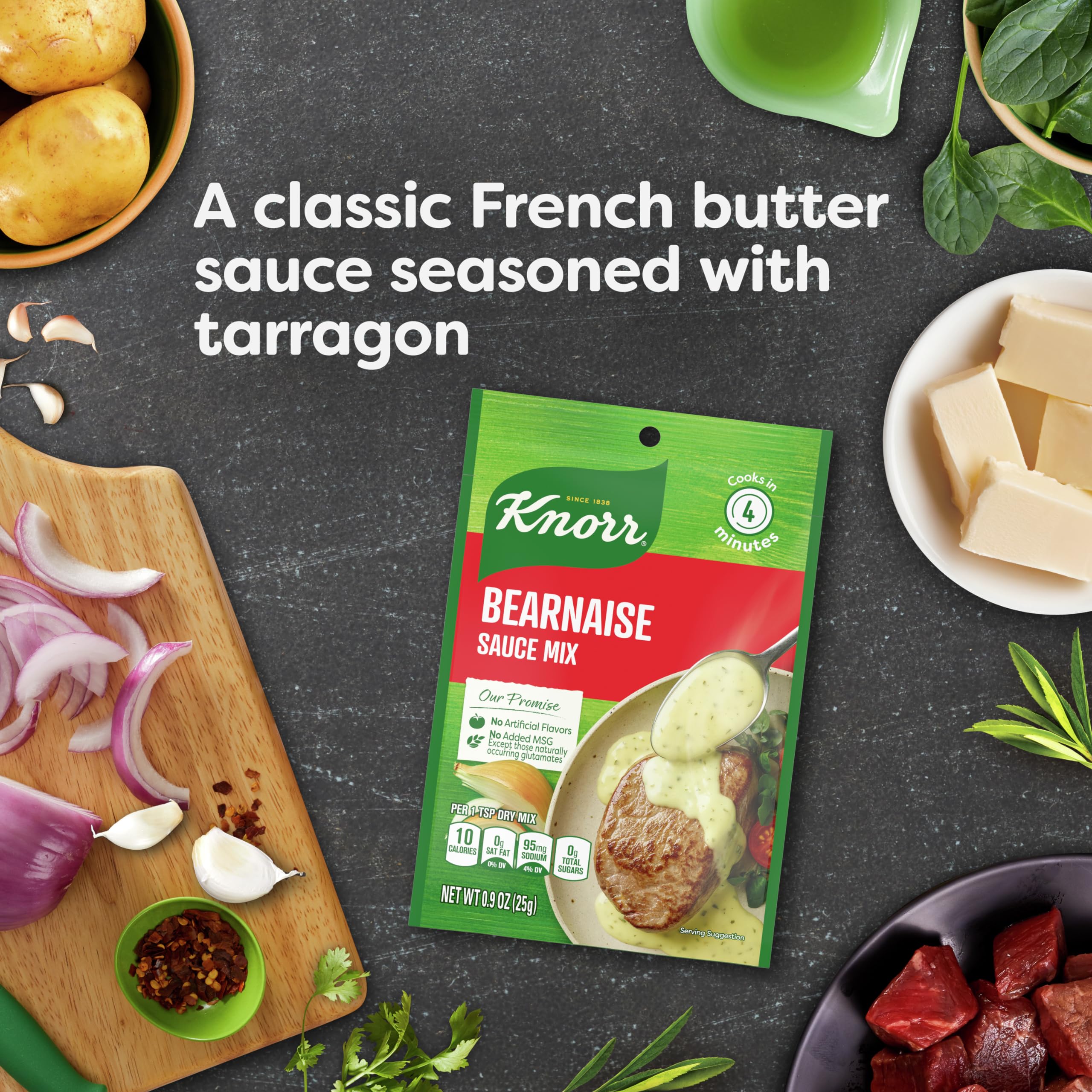Knorr Bearnaise sauce on poached eggs for brunch-ready plates.