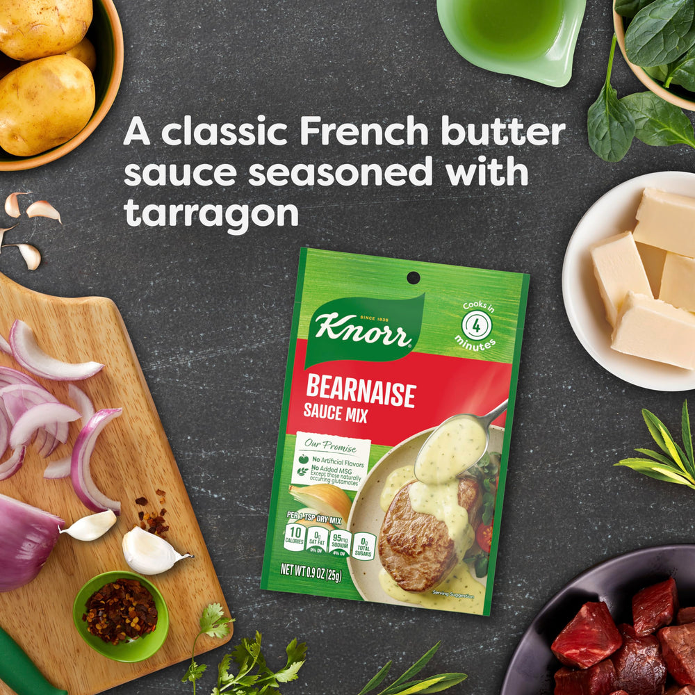 Knorr Bearnaise sauce on poached eggs for brunch-ready plates.