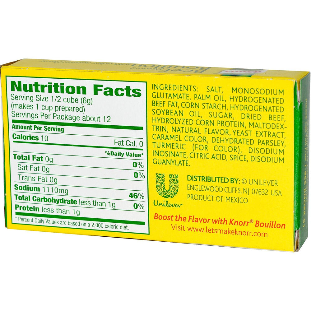 Knorr Beef Bouillon Cubes closeup reveals textured cubes ideal for quick seasoning and broth enhancement.