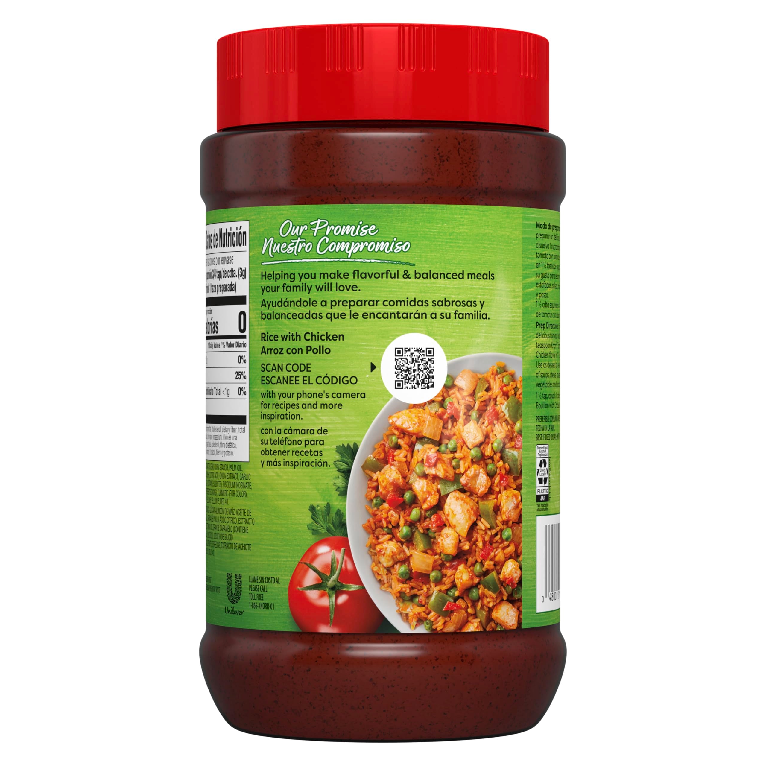 Knorr bouillon jar on kitchen counter highlights a fat-free option.