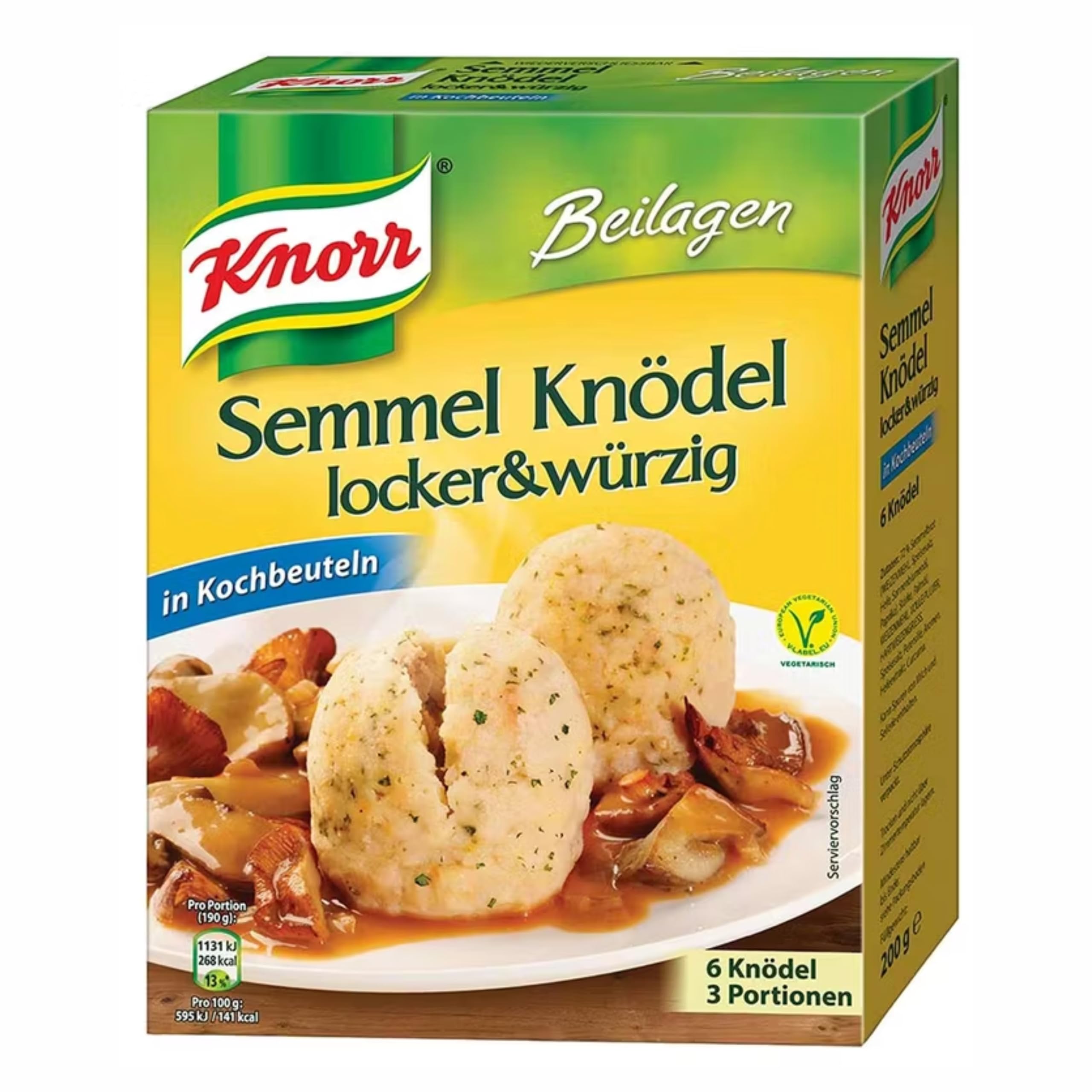 Knorr bread dumplings packaging shows convenient single-serve bags for quick meals