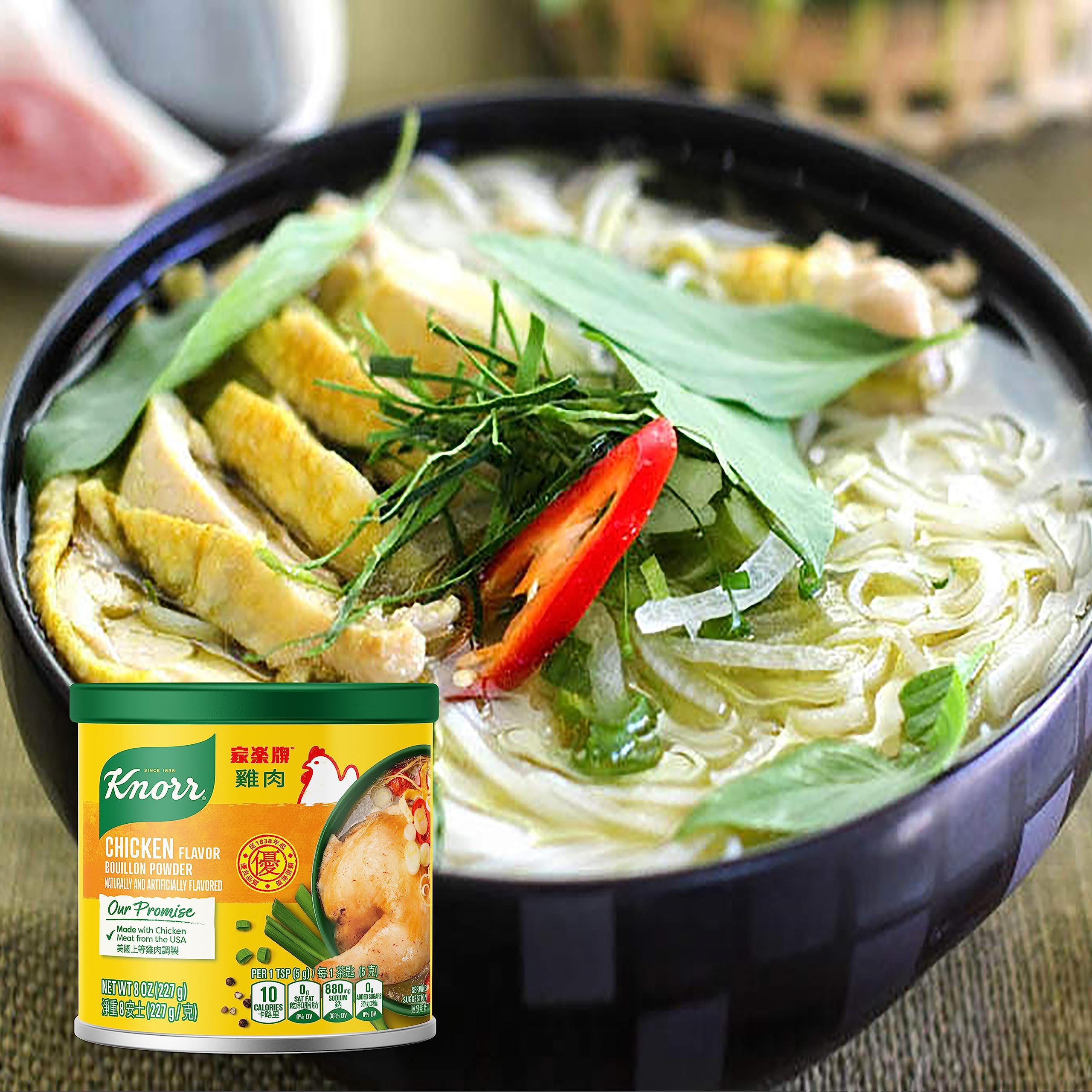 Knorr Chicken Broth Mix label closeup highlighting natural flavors.