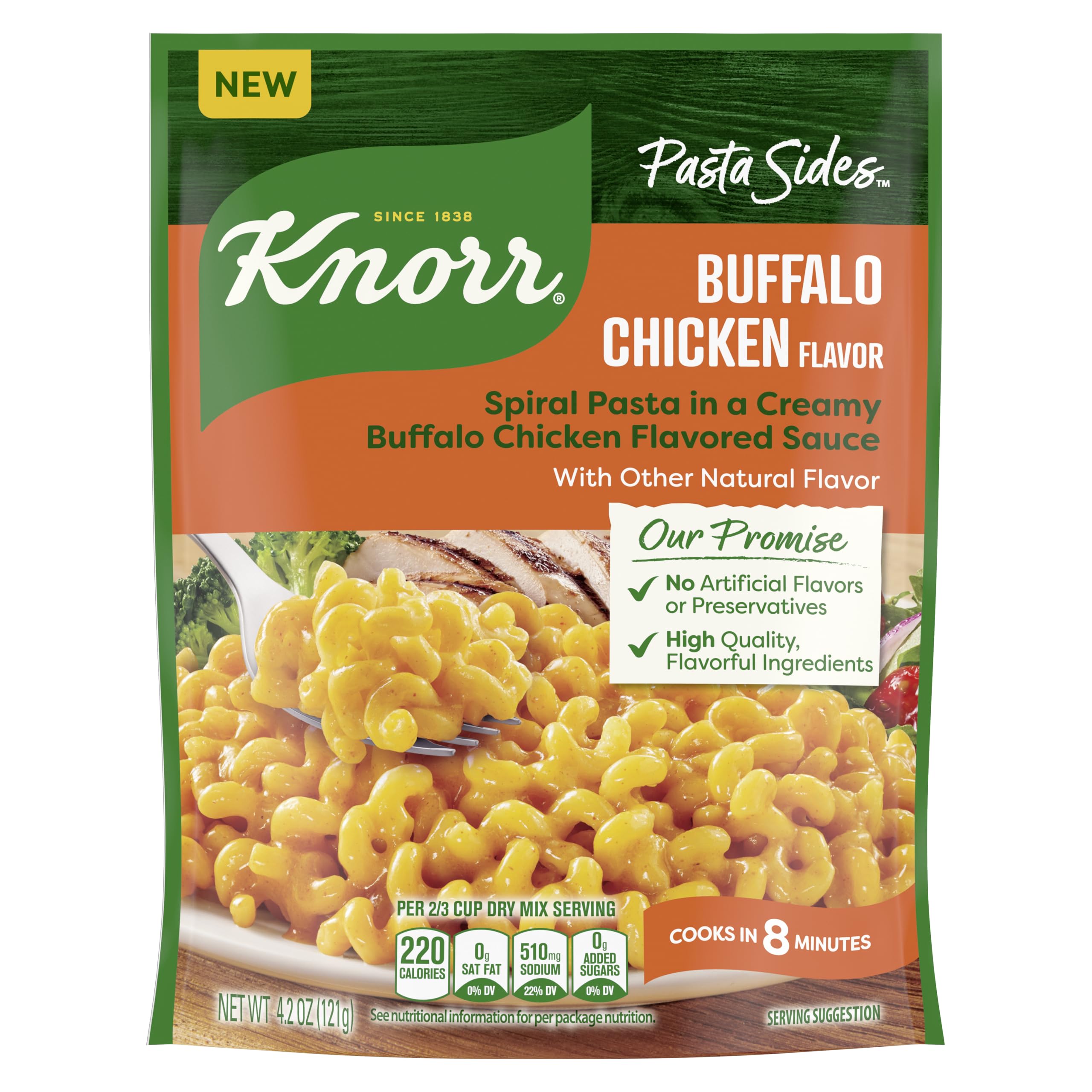 Knorr Buffalo Chicken Flavored Side Meal pack shot, convenient 4.2 oz pouch