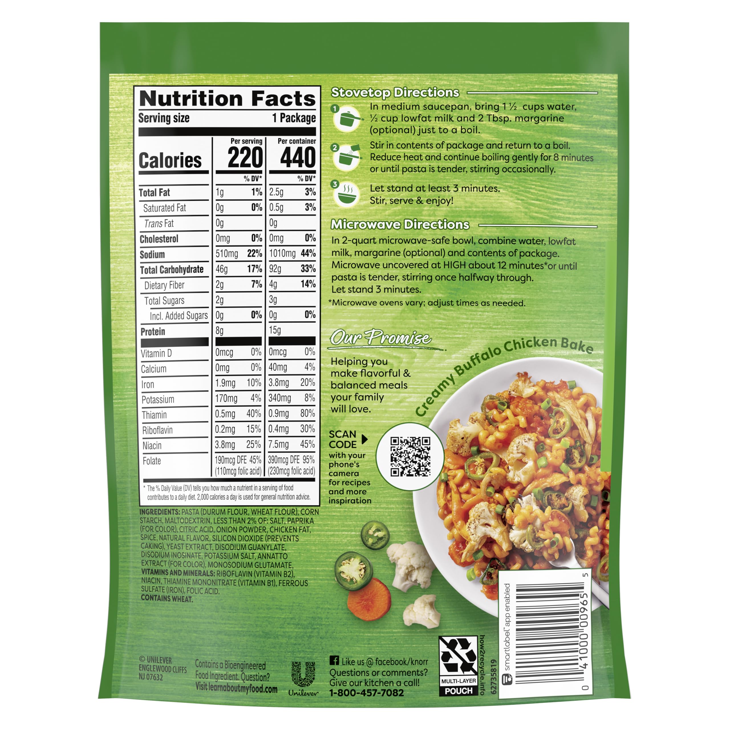 Knorr Buffalo Chicken Flavored Side Meal served with pasta in a bowl