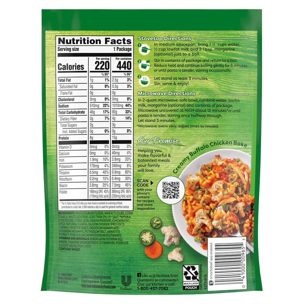 Knorr Buffalo Chicken Flavored Side Meal served with pasta in a bowl