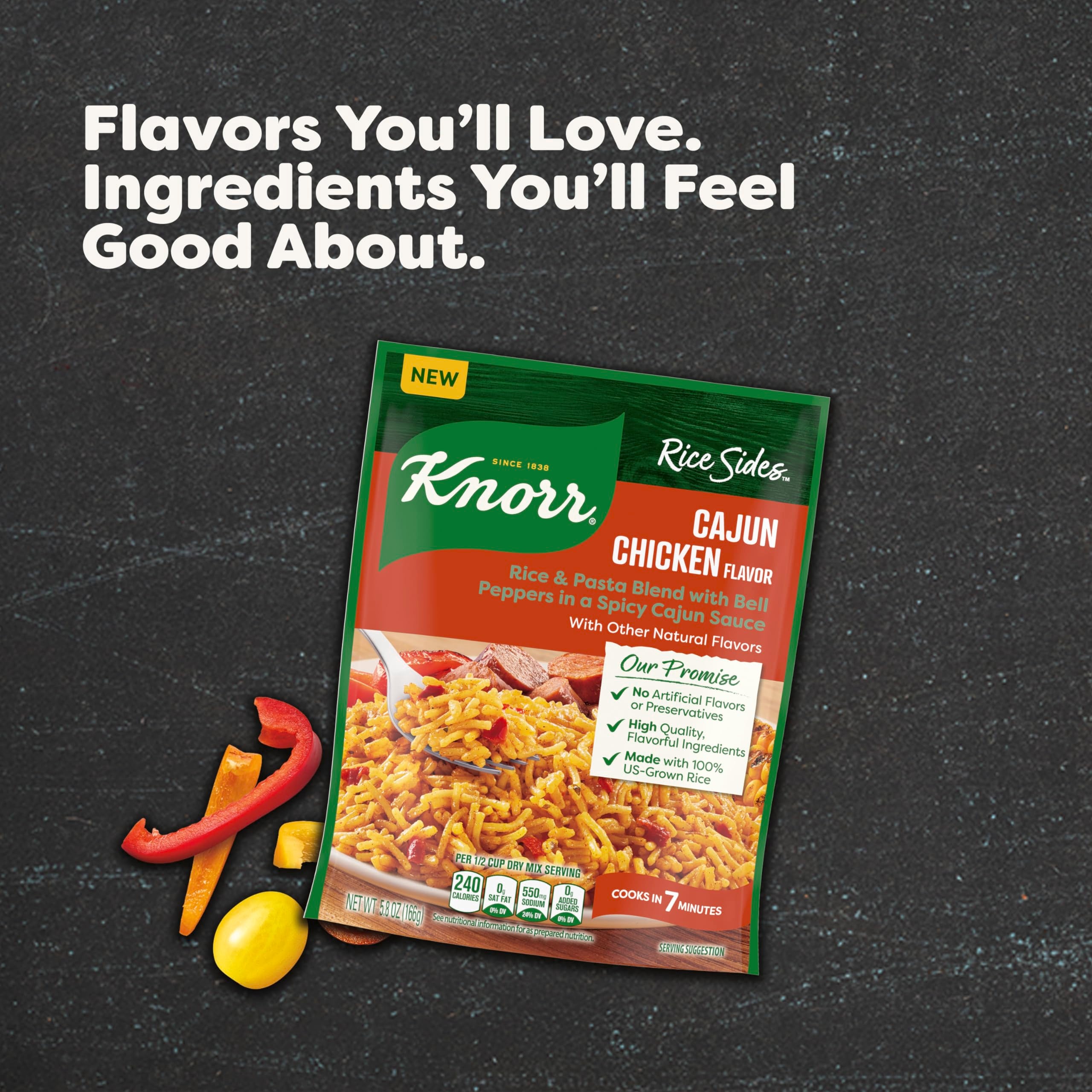 Knorr Cajun Chicken Flavored Side Meal close-up shows seasoned grains and color.