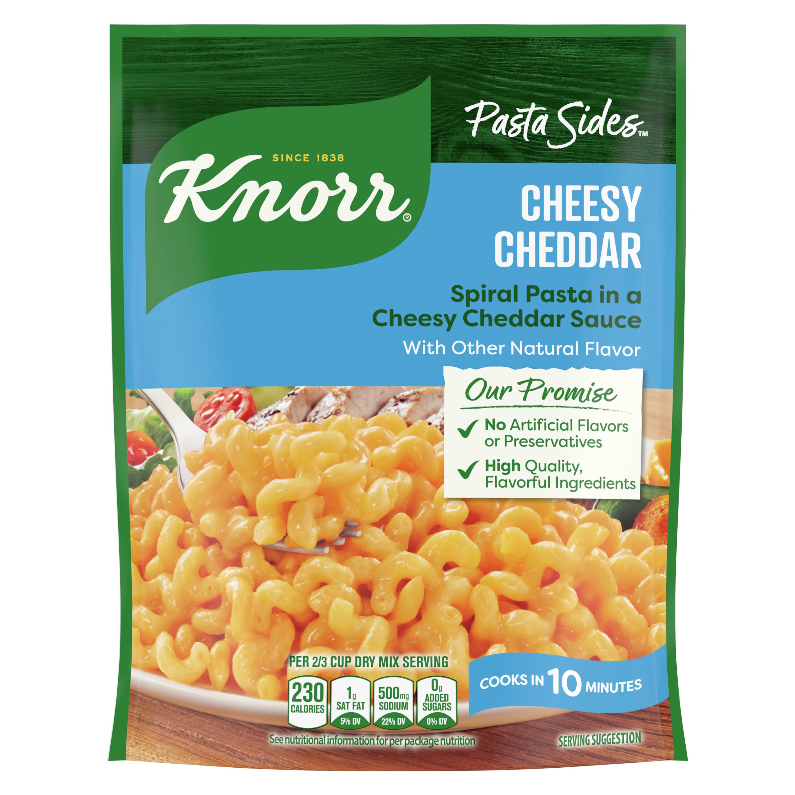 Knorr Cheesy Cheddar Rotini pack showing quick dinner potential
