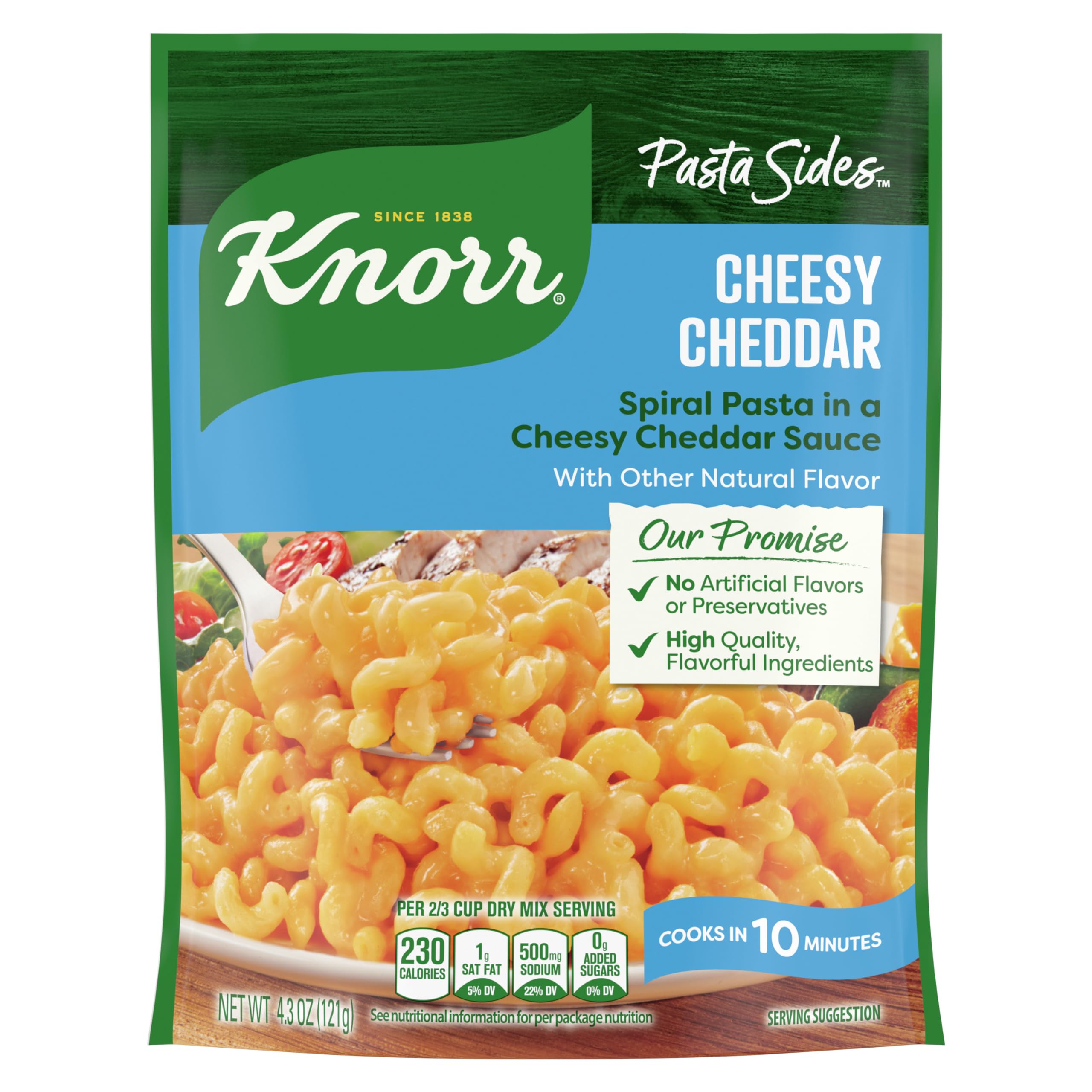 Knorr Cheesy Cheddar Rotini pasta side served in a bowl, quick weeknight meal