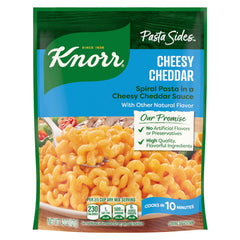 Knorr Cheesy Cheddar Rotini pasta side served in a bowl, quick weeknight meal