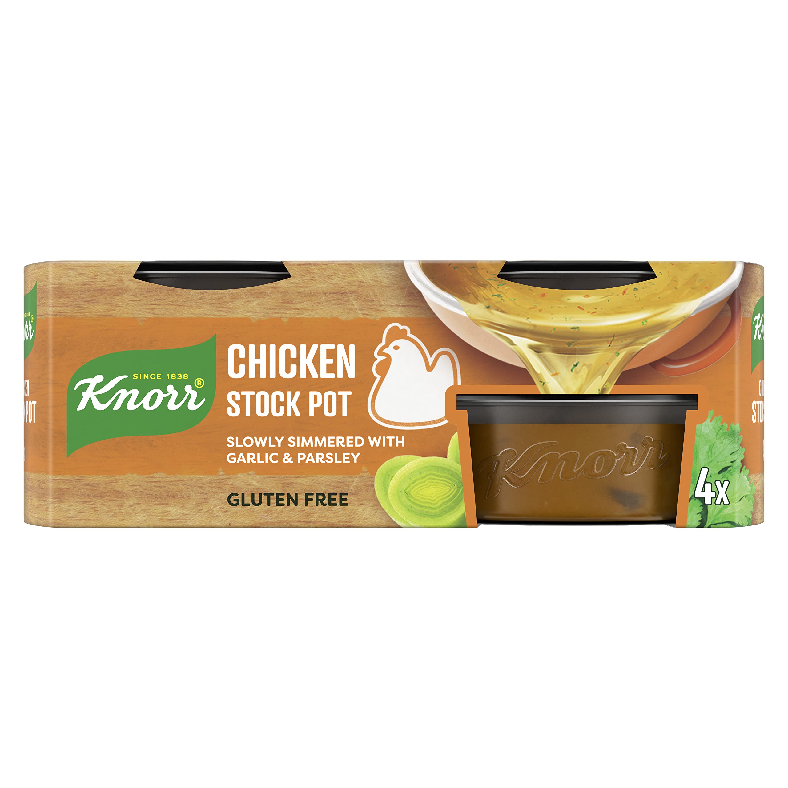 Knorr gel pot poured into simmering soup for depth