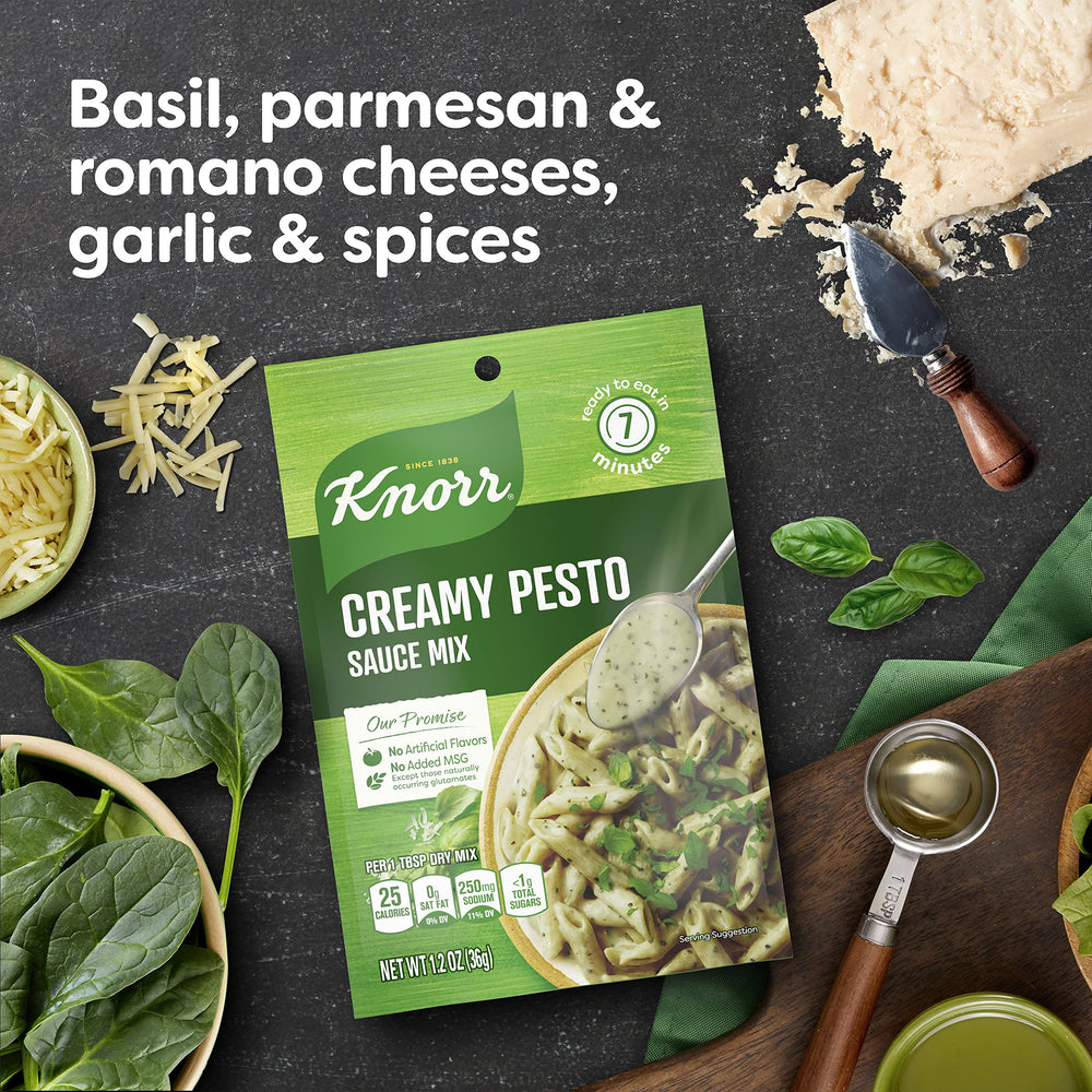 Knorr Creamy Pesto jar label shot signals pantry-ready convenience