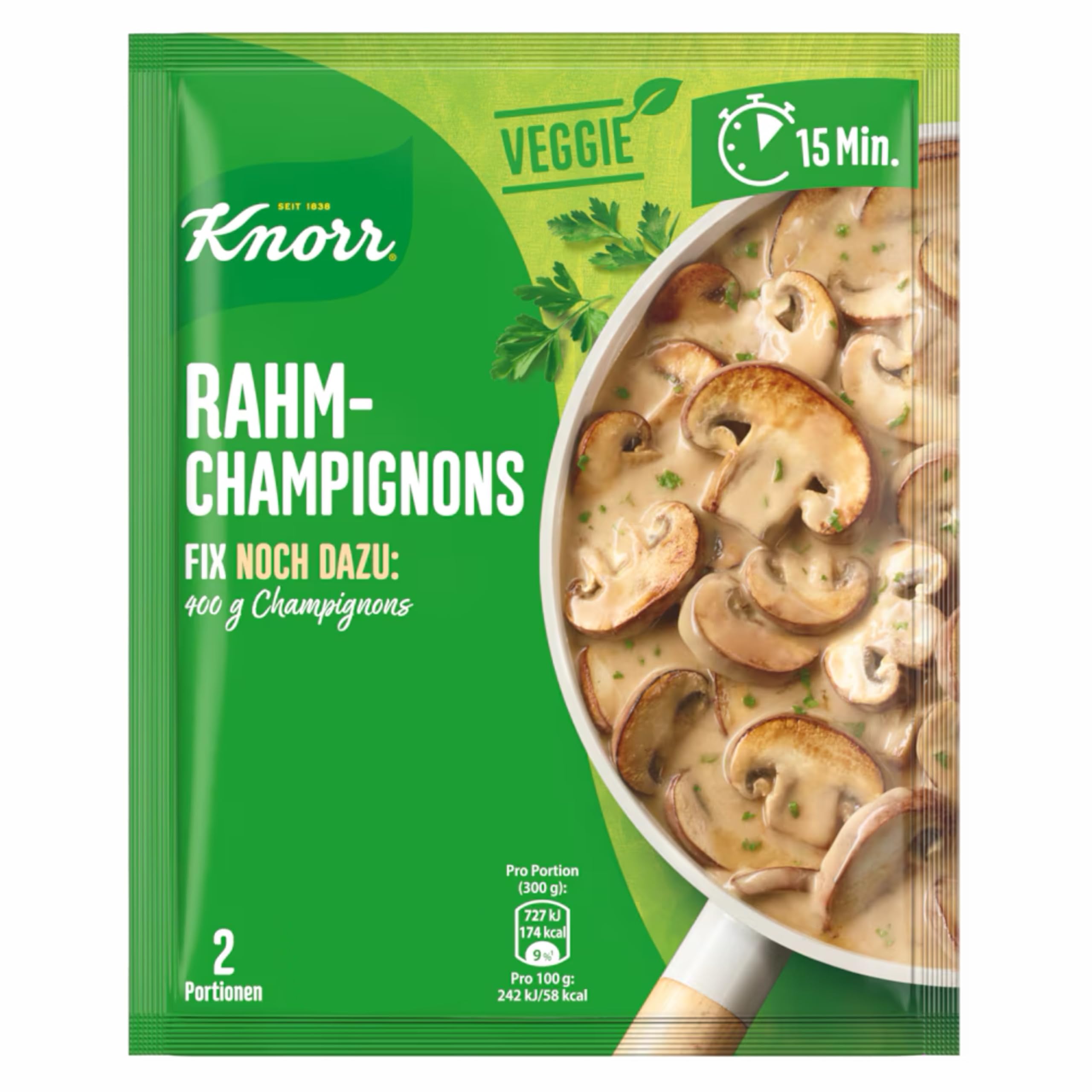 Knorr Fix Creamy Mushrooms in a pan simmer for creamy sauce.