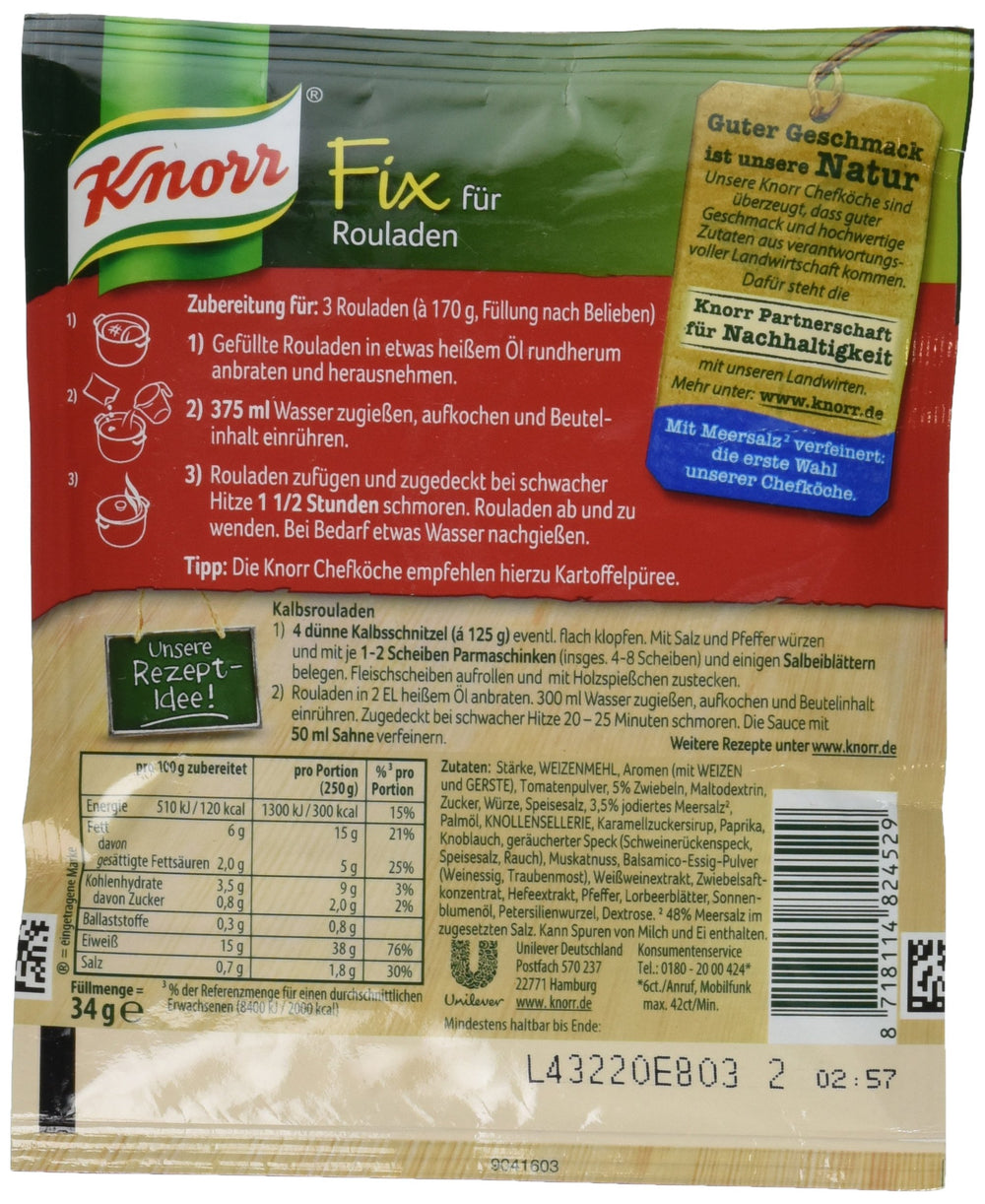 Knorr Fix Rouladen pan-simmering sauce captures authentic aroma