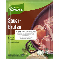 Knorr Fix Sauerbraten front pack view showing ready-to-use sauce mix for four servings