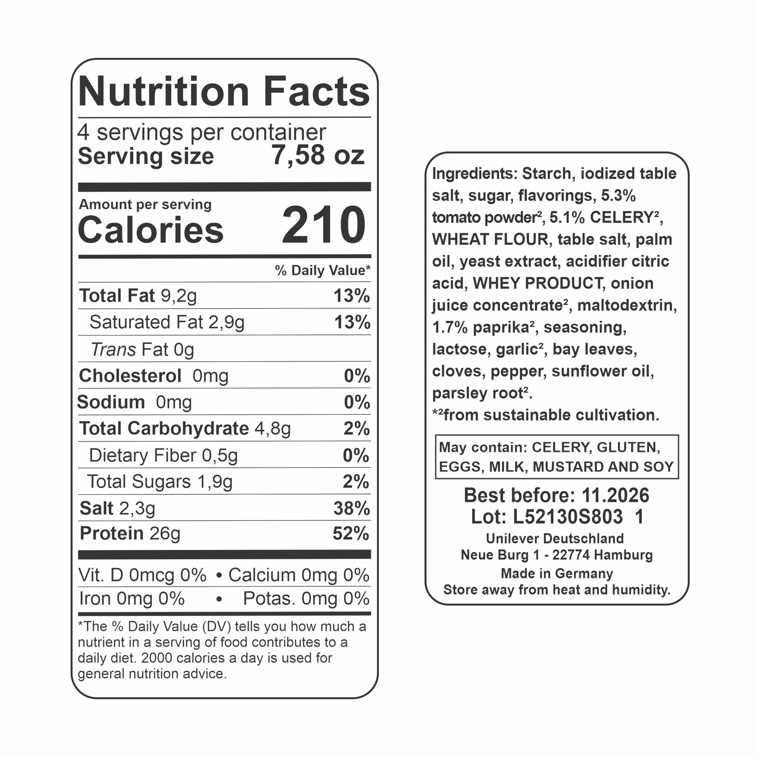 Knorr Fix Sauerbraten pack label with allergen information