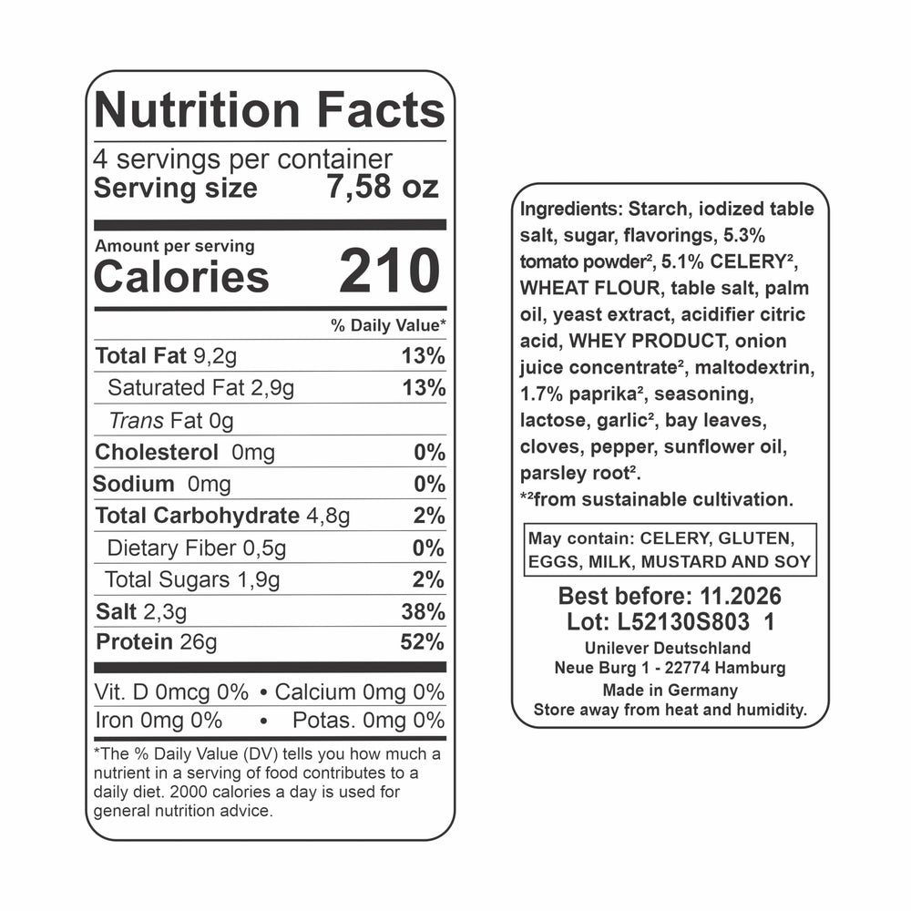 Knorr Fix Sauerbraten pack label with allergen information