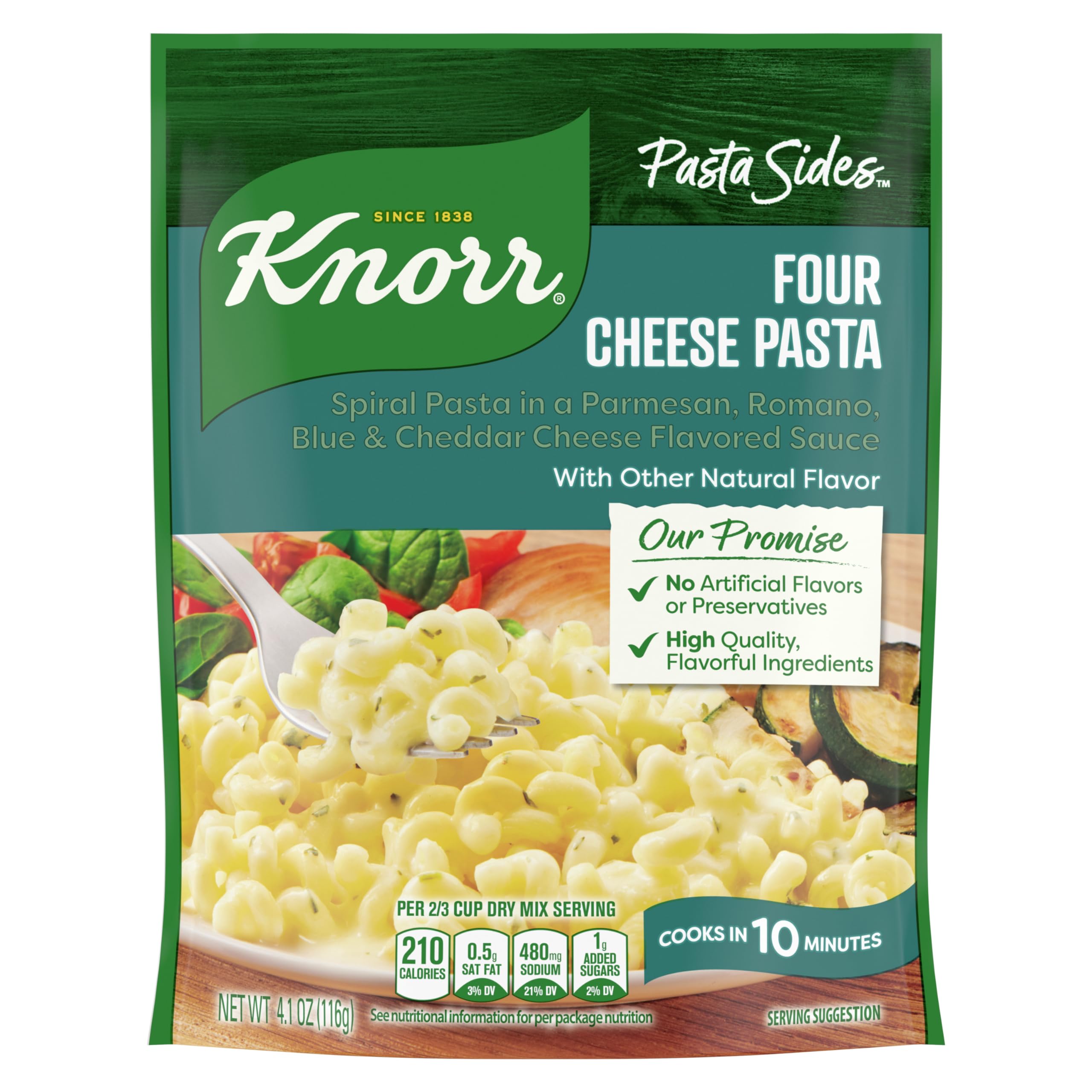 Knorr Four Cheese Pasta with bow-tie shapes, a quick dinner base.