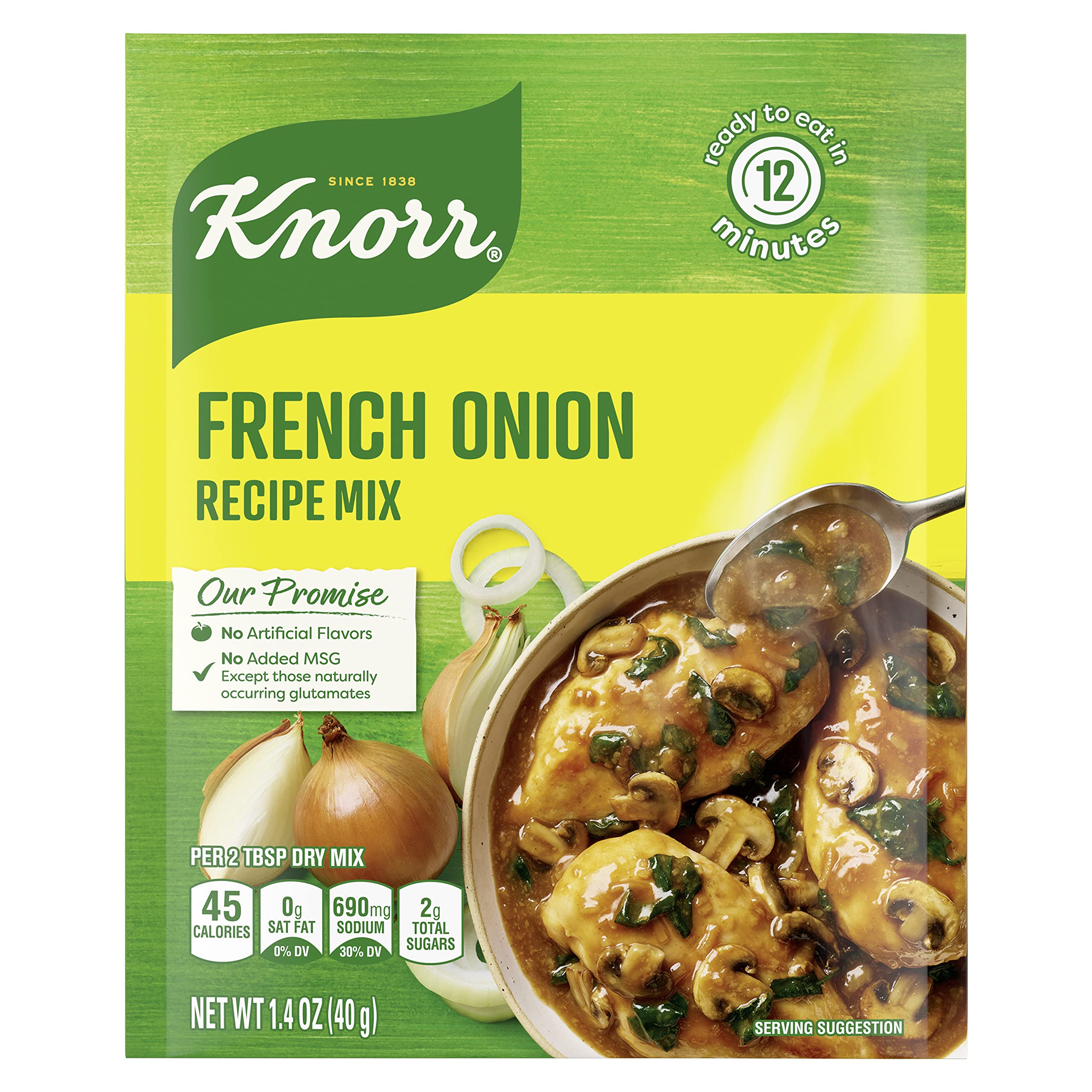Knorr French Onion Soup Mix packshot, convenient 1.4oz packaging for quick, savory flavor.