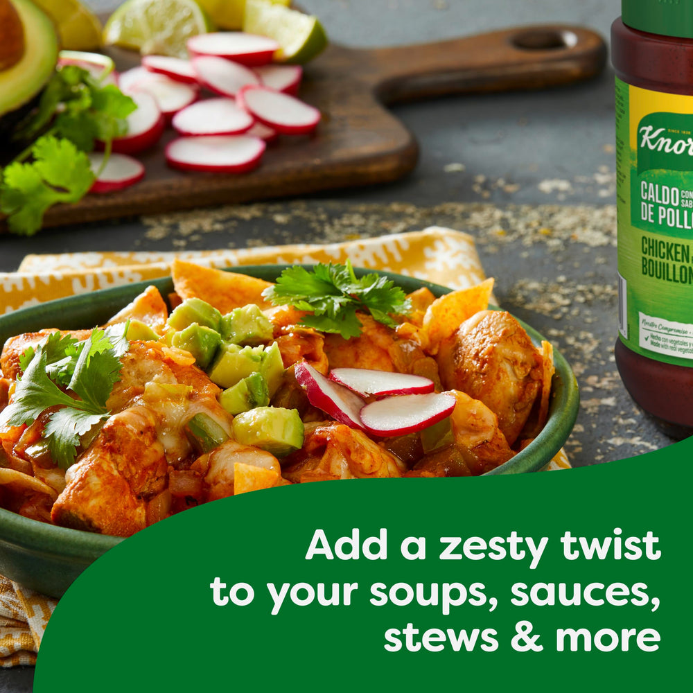Knorr granulated chicken bouillon label close-up — fat-free and cholesterol-free.