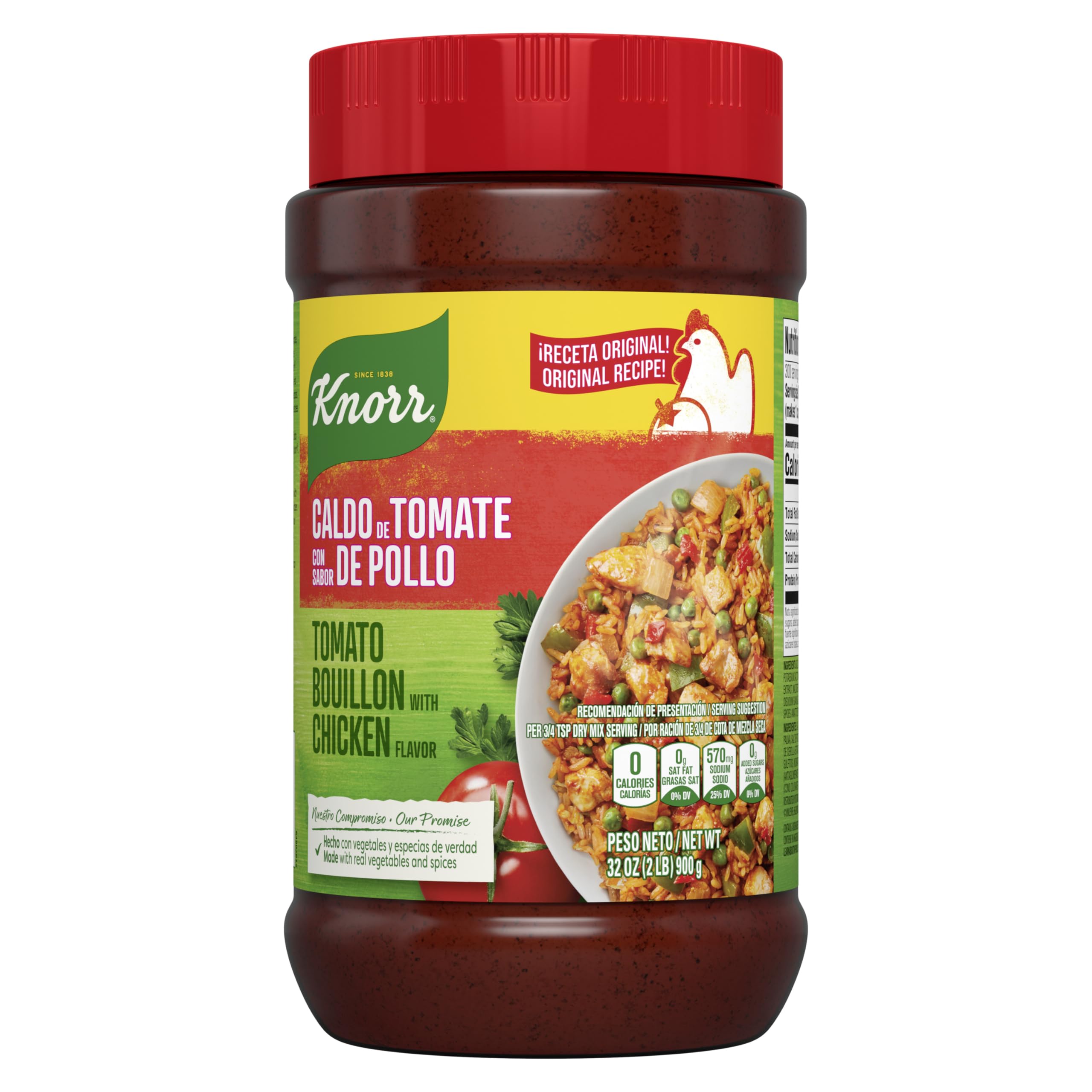 Pouring Knorr granulated chicken with tomato bouillon; quick flavor boost for sauces.