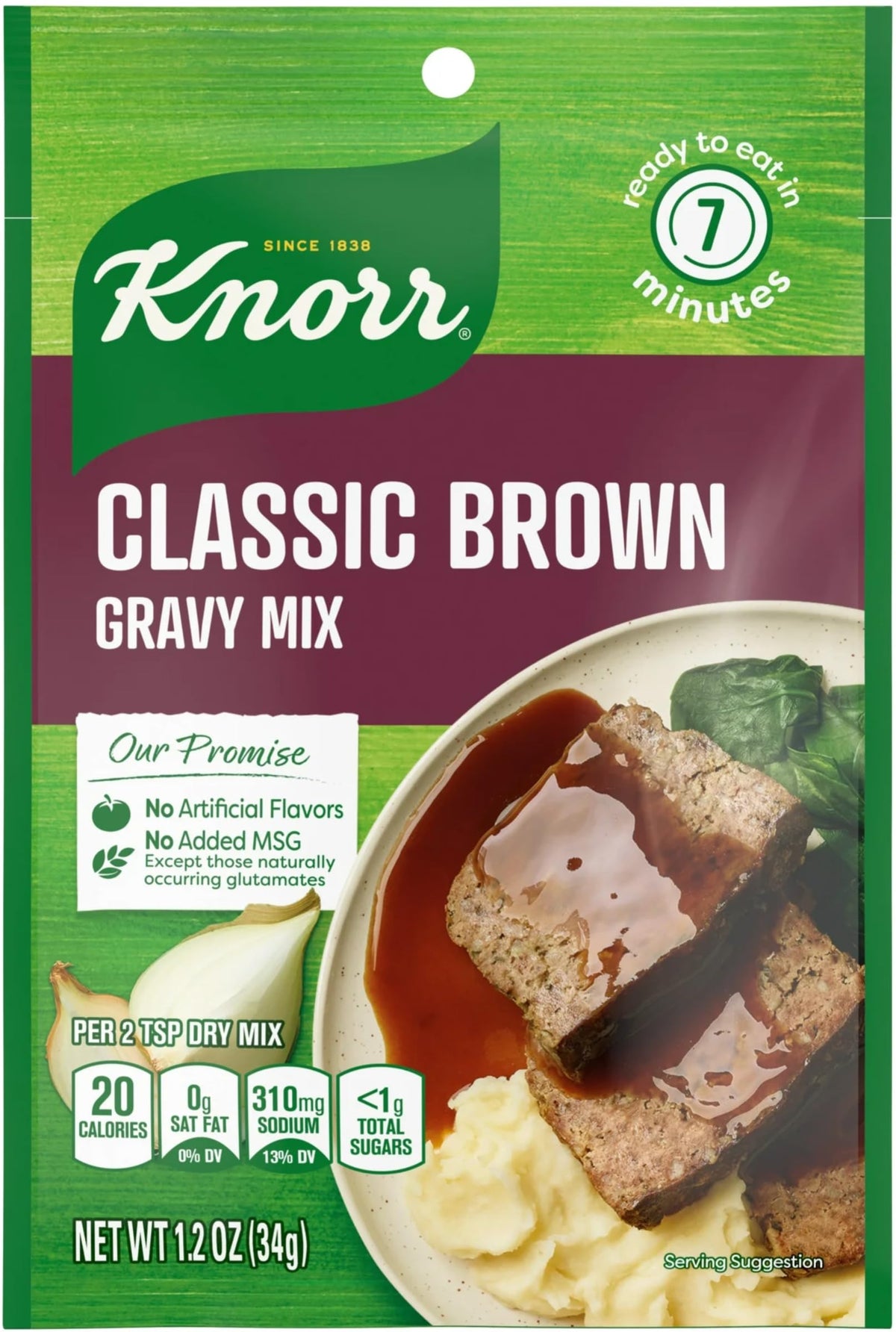 Knorr Gravy Classics brown gravy mix packets ready to pour over mashed potatoes.