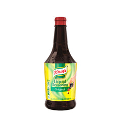 Knorr Liquid Seasoning Original bottle close-up, a rich flavor booster for meals.