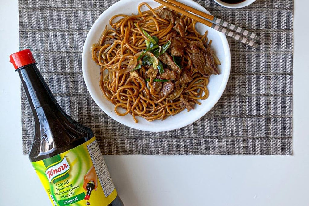 Knorr Liquid Seasoning Original in a skillet dish adds depth to vegetables.