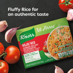 Authentic Knorr flavor enhances everyday rice with Mi Arroz red mix.