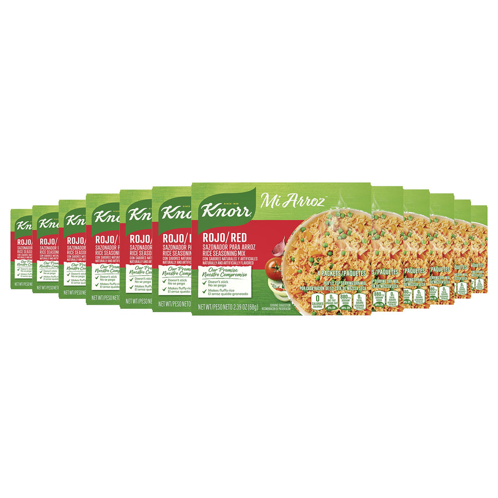 Knorr Mi Arroz red rice seasoning mix container adds authentic flavor to meals.