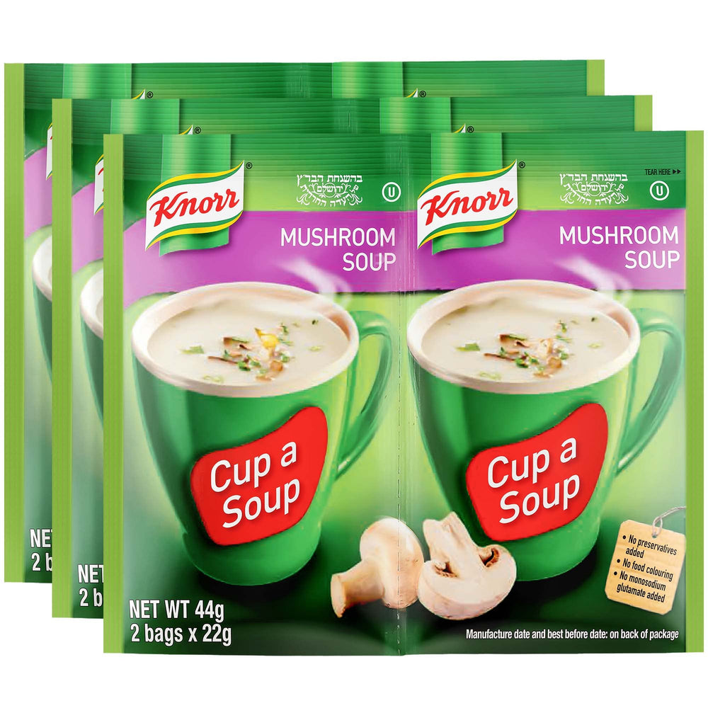 Knorr Mushroom Soup Mix 24-pack on shelf for quick meals.