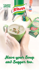 A steaming bowl of Knorr Mushroom Soup Mix, ready in minutes.