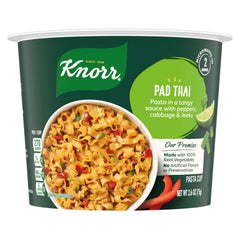 Knorr Pad Thai Pasta Cup ingredients show 100% real vegetables for a quick, tasty meal.