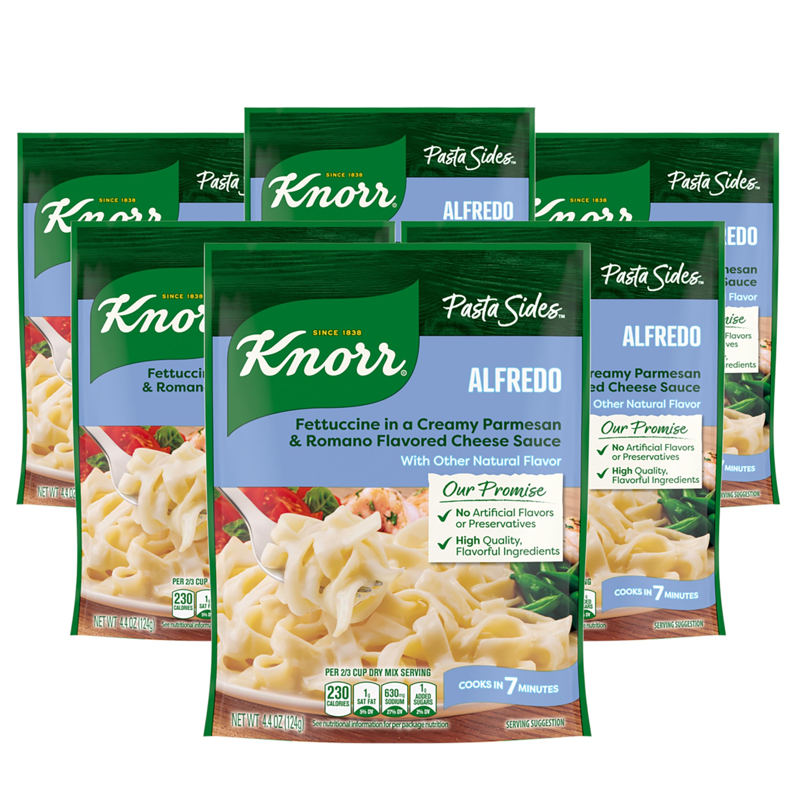 Knorr Pasta Sides Alfredo bowl shows creamy fettuccine ready in minutes